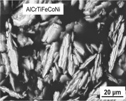 AlCrTiFeCoNi HEA Powder Flaky Morphology